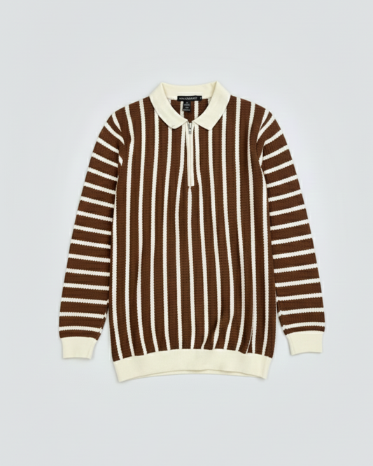 Contrast collar stripped sweater
